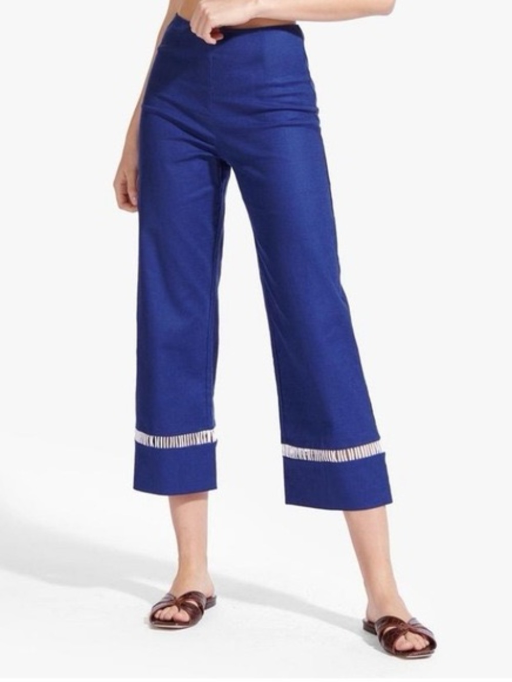 STAUD Pine Pants Midnight Blue Linen Blend Cropped Wide Leg Size 12 NWOT